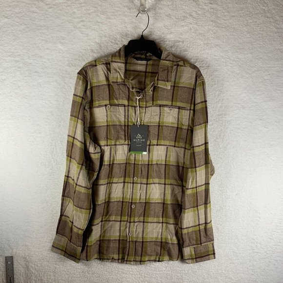 Alpine Design Flannel Shirt Men's‎ Large Brown Plaid Cotton Long Sleeve 7019 - Picture 1 of 8